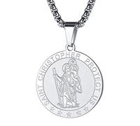 FaithHeart Médaille Saint Christophe Homme Collier Religieux Acier Inoxydable Bijoux Pendentif Chrétienne