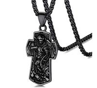 FaithHeart Médaille Saint Michael Homme Croix Pendentif Noir Religieux Porte Bonheur Bijoux Ange St Michel