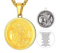 FaithHeart Médaille St Michel Plaqué Or Pendentif Archange Michael Acier Inoxydable Chaine Dorée Réglable 55cm Bijoux Collier Porte Bonheur Cadeau Anniversaire pour Femme Homme
