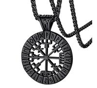 FaithHeart Médaille Viking Homme Collier Vegvisir Viking Noir Pendentif Runes Nordique