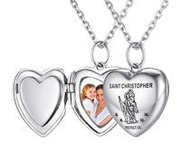 FaithHeart Médaillon Photo Personnalisé Femme,Pendentif Saint Christophe Porte Photo en Argent 925,Collier Coeur Photo Gravé avec Chaîne Réglable,Bijoux Personnalisé Porte Bonheur Cadeau Femmes Maman
