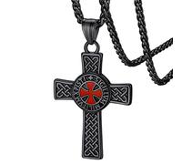 FaithHeart Pendentif Chevalier Templier Blason Sceau,Collier Croix de Jérusalem en Acier Inoxydable/Plaqué Or/Noir avec Chaîne Réglable 55+5cm,Bijoux Personnalisable Religieux pour Hommes et Femmes