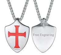 FaithHeart Pendentif Homme Chevalier Templier Personnalisable Acier Inoxydable,Collier Bouclier Gravé Prénom avec Chaîne Ajustable 55cm,Bijoux Religion Baptême pour Hommes et Garçons