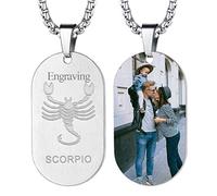 FaithHeart Pendentif Photo Personnalisé Homme,Collier Signe Astrologique Scorpion Acier Inoxydable avec Chaîne 60cm,Bijoux Zodiaque Plaque Militaire Image Personnalisable Cadeau Garçon Femme