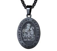 FaithHeart Pendentif Saint Antoine Collier Ovale Noir Religieux Saints Patrons Chrétienne Catholique Bijoux Porte Bonheur Homme Femme