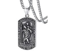 FaithHeart Pendentif Saint Christophe Homme Acier Inoxydable Collier Pendentif Baptême Bijoux Amulette Porte Bonheur