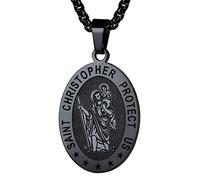 FaithHeart Pendentif Saint Christophe Noir Bijoux Collier Religieux Saints Patrons Chrétienne