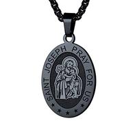FaithHeart Pendentif Saint Joseph Collier Ovale Noir Religieux Saints Patrons Chrétienne Catholique Bijoux Porte Bonheur Homme Femme