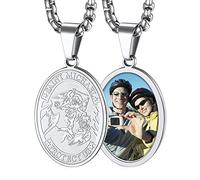 FaithHeart Pendentif Saint Michel Photo Personnalisé Medaille Archange Michael Collier Religieux Ovale Bijoux Personnalisable Cadeau Gravé pour Femme Homme