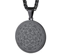 FaithHeart Pendentif Salomon Noir,Collier Talisman Clé de Salomon Acier Inoxydable,Médaillon Sceau de Salomon,Bijoux Amulette de Protection pour Hommes et Femmes
