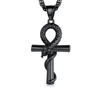 FaithHeart Pendentif Serpent Croix Egypte Collier Croix de Vie Noir Acier Inoxydable Bijoux Porte Bonheur Homme Femme
