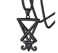 FaithHeart Pendentif Sigil de Lucifer Noir Collier Satanique Homme Bijoux Satan