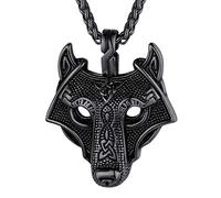 FaithHeart Pendentif Viking Homme Collier Loup Fenrir Acier Inoxydable Steampunk Rock Bijoux Nordique Amulette Porte Bonheur Cadeau