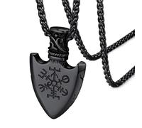 FaithHeart Pendentif Viking Noir Collier Bouclier VALKNUT Boussole Viking Bijoux Vegvisir Nordique Bijoux Gothique Homme