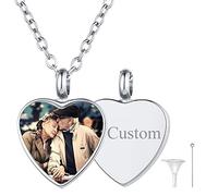 FaithHeart Personnalisé Photo Pendentif Urne pour Chien Collier Urne Funeraire Chat Cendres Acier Inoxydable Chaine Réglable 50+5 cm,Bijoux Mémorial Crémation