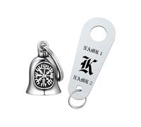 FaithHeart Personnalisé Prénom Porte Clés Clochette Moto Porte Bonheur Porte Cléf Viking Vegvisir Boussole Homme Guardian Bell Bijoux pour Moto Biker