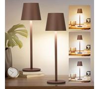 Faithorse Lampe Rechargeable Sans Fil, Lot de 2 Lampes à Piles 5200mAh, Étanche IP54, Lampe Sans Fil avec 3 Modes de Couleur, Commande Tactile, Veilleuse pour Chambre (Marron)