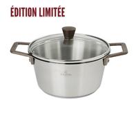 Faitout 24 cm anses cuivrées avec couv. verre bombé cristel 1826 bicentenaire