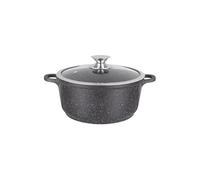 Kamberg - Marmite Faitout 24 cm - Fonte d'Aluminium - Revêtement Type Pierre - Couvercle en Verre - Tous Feux dont Induction - Sans PFOA - 0008032, Noir