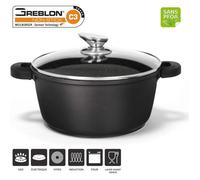 Marmite à Induction Revêtement Antiadhésif Effet Marbre 24cm avec Couvercle Cheffinger Noir Noir G