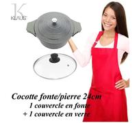 Faitout 24cm - Klaus - Fonte/Pierre - 100% Antiadhésif - Compatible Tous Feux - Durable