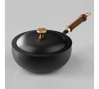 Faitout à fond plat en fer forgé martelé à la main avec grand motif pour frire les aliments pour bébé et les nouilles, ustensile de cuisine en métal non revêtu, taille 20/24/26 cm (24 x 11 cm)