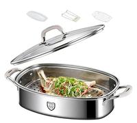 Faitout à poisson avec couvercle en verre, terrine à soupe, récipient de maintien au chaud pour buffets, bol frais, plat à gratin de restauration (argenté)