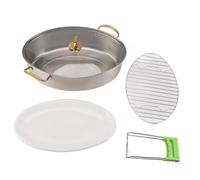 Faitout à Vapeur en Acier Inoxydable 304, Cuit Vapeur Simple Épaisseur, Poêle Ovale Multifonction avec Grille et Plat Céramique - Grande Capacité, Résistance à la Corrosion,