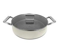 ARTHUR MARTIN, Faitout bas 24 cm Grand Chef, Aluminium forgé, revêtement anti adhérent, poignées et anses en acier rivet et couvercles en verre, Tous feux dont induction, Crème