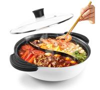 Faitout avec séparateur pour cuisinière à induction, batterie de cuisine double face pour soupe chinoise shabu shabu shabu pour maison, fête, réunion de famille, 4,5 l (blanc)