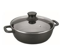 Faitout bas 28 cm en fonte d'aluminium couvercle en verre - Lacor - Noir - Fonte Aluminium Noir G