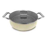 ARTHUR MARTIN, Faitout bas 24 cm Grand Chef, Aluminium forgé, revêtement anti adhérent, poignées et anses en acier rivet et couvercles en verre, Tous feux dont induction, Crème