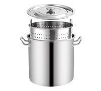 Faitout commercial de 50 l en acier inoxydable avec panier passoire et poignée rétractable - Idéal pour cuire à la vapeur et faire bouillir des fruits de mer - Argenté