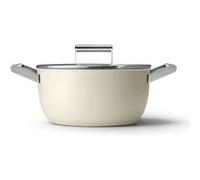 Smeg, Casserole anti-adhésive CSF2412CRM diamètre 24 cm revêtement céramique sans PFAS poignée en acier inoxydable tous feux jusqu'à 250 °C au four capacité 3,1 cl crème mat