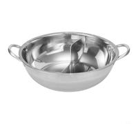 Faitout double divisé en acier inoxydable 28 cm pour gaz et induction - Poêle Yinyang pour Shabu Shabu et barbecue coréen - Batterie de cuisine à double compartiment Argenté (28 cm)