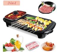 Faitout électrique et grill 2 en 1 anti-adhésif sans fumée avec contrôle de la température avec 5 vitesses, barbecue coréen portable multifonction pour fête intérieure et extérieure