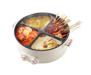 Faitout électrique multifonctionnel - 4 compartiments - Capacité de 6 l - Facile à nettoyer - Sécurité intelligente pour les fêtes et les rassemblements à la maison