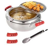Faitout en acier inoxydable avec pince et couvercles de poignée, ensemble de casseroles japonaises Tempura avec contrôle de la température et égouttoir à huile, 27,9 x 15,5 cm pour frites, poulet