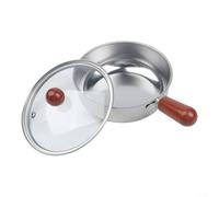 Faitout en acier inoxydable avec poignée en bois intégrée pour une prise en main stable pendant la cuisson des aliments pour le petit-déjeuner, compatible avec les plaques à induction et au gaz (14 cm