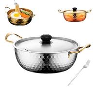 Faitout en acier inoxydable épais martelé de style coréen avec couvercle et deux poignées, ustensile de cuisine multifonction en cuivre pour pâtes, nouilles, soupes, maison, cuisine et service