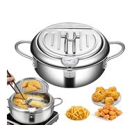 Faitout en Acier Inoxydable - Friteuse de Style Japonais avec Thermomètre et Couvercle | Récipient à Tempura doté d'une Grille Égouttoir | Compatible sur Plaques à Induction ou Gaz, Frites et Poisson