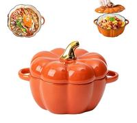 Faitout en céramique avec couvercle, 1,9 L, pour décoration de cuisine d'automne, mini plat de cuisson, bol mignon pour Thanksgiving, Halloween, décoration d'intérieur (orange)