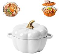 Faitout en céramique avec couvercle, 1,9 l, pour décoration de cuisine d'automne, mini plat de cuisson, bol mignon pour Thanksgiving, Halloween, décoration d'intérieur (blanc)