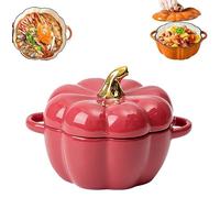 Faitout en céramique avec couvercle, 1,9 l, pour décoration de cuisine d'automne, mini plat de cuisson, bol mignon pour Thanksgiving, Halloween, décoration d'intérieur (rouge)