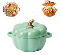 Faitout en céramique avec couvercle, 1,9 l, pour décoration de cuisine d'automne, mini plat de cuisson, bol mignon pour Thanksgiving, Halloween, décoration d'intérieur (vert)