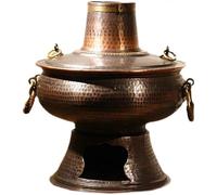 Faitout en cuivre martelé fabriqué à la main pour shabu shabu traditionnel mongol, laiton vintage avec cheminée pour la maison et le restaurant