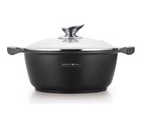 Royalty Line - RL-BS26M - Faitout avec Revêtement Marbre, Couvercle en verre, Induction, 4.8 Litres, 26 cm, Noir