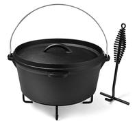 Faitout en fonte avec couvercle 2 en 1 et lève-couvercle - Parfait pour les aventures dans le jardin, les feux de camp et le camping dans différentes tailles (noir/violet, 4,5 litres)