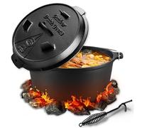 Faitout hollandais, 6 litres, double fonction, pré-assaisonné, accessoires de cocotte en fonte, avec lifter, pour une utilisation en extérieur et en intérieur, noir