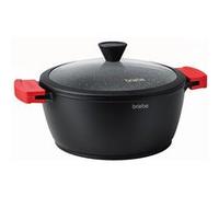 briebe Black Titanium Casserole de Cuisine Induction Antiadhésive en Titane 24 cm Fonte d'Aluminium, Revêtement sans PFOA, Couvercle en Verre, Poignées Amovibles en Silicone, Vitrocéramique, Four
